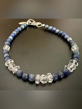 DEB GUYOT LAPIS LAZULI & HERKIMER DIAMOND QUARTZ BEADED BRACELET